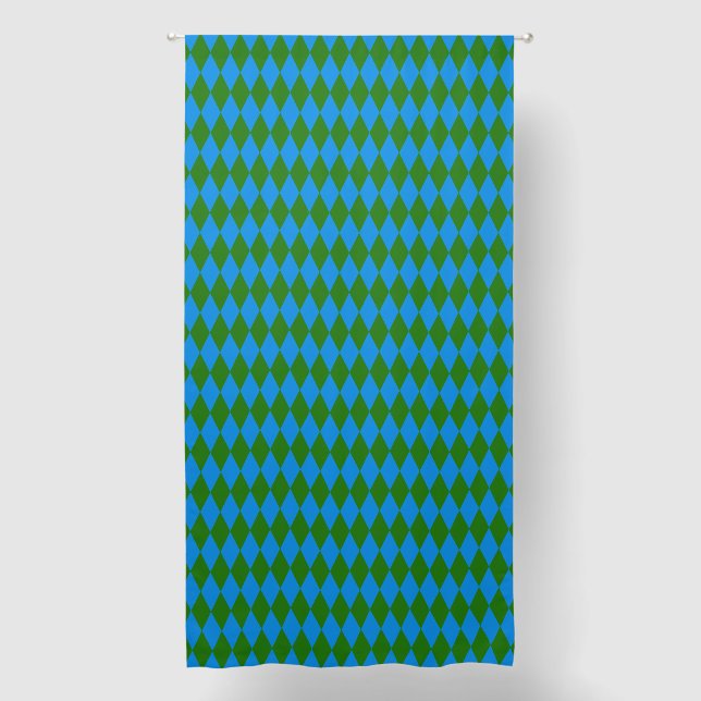 Blue Green Harlequin Checkered Design  Blackout Curtains (Front)