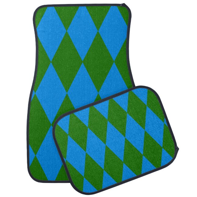 Blue Green Harlequin Checkered Design  Car Floor Mat (Set)