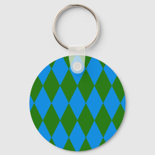 Blue Green Harlequin Checkered Design Keychain