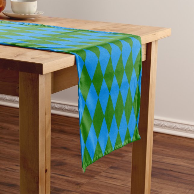 Blue Green Harlequin Checkered Design  Short Table Runner (Creator Uploaded)