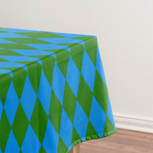 Blue Green Harlequin Checkered Design Tablecloth