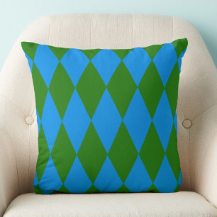 Blue Green Harlequin Checkered Design Throw Pillow