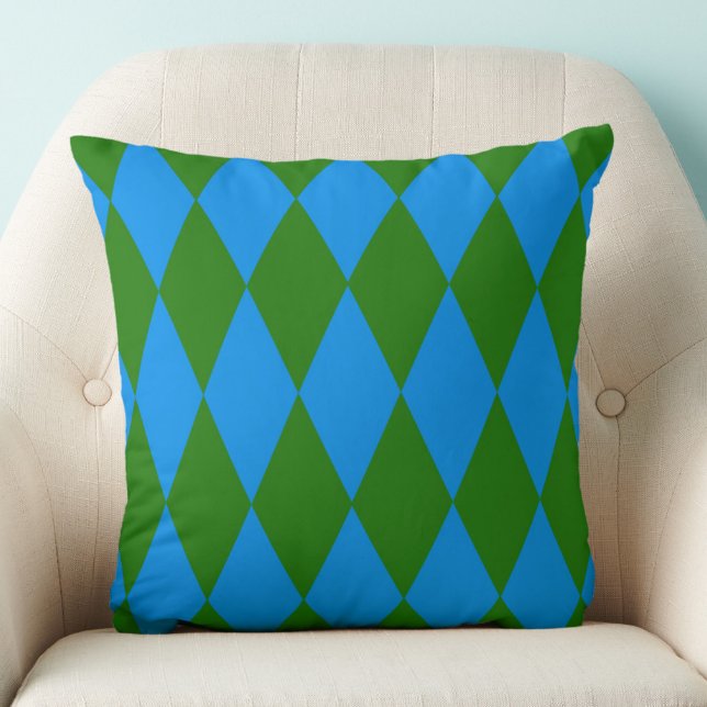 Blue Green Harlequin Checkered Design  Throw Pillow (Creator Uploaded)
