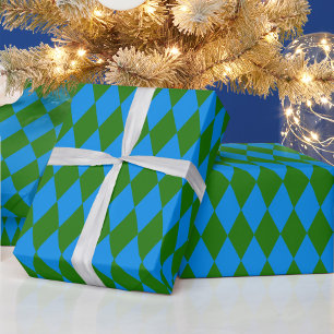 Blue Green Harlequin Checkered Design  Wrapping Paper