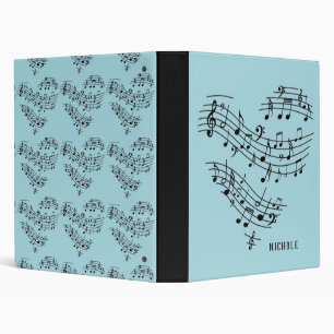 Blue Green Heart Shape Music Notes Monogram 3 Ring Binder