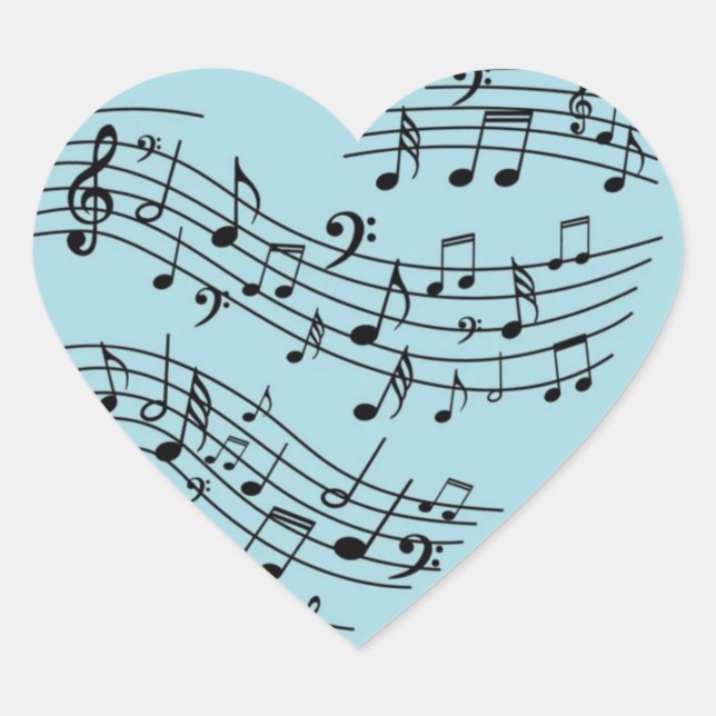Blue Green Heart Shape Music Notes Sticker (Front)