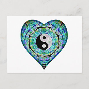 Blue Green Heart Yin Yang Postcard