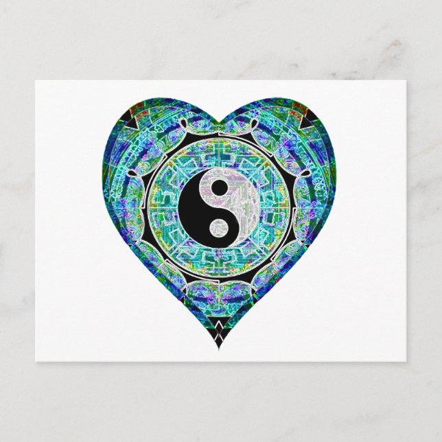 Blue Green Heart Yin Yang Postcard (Front)