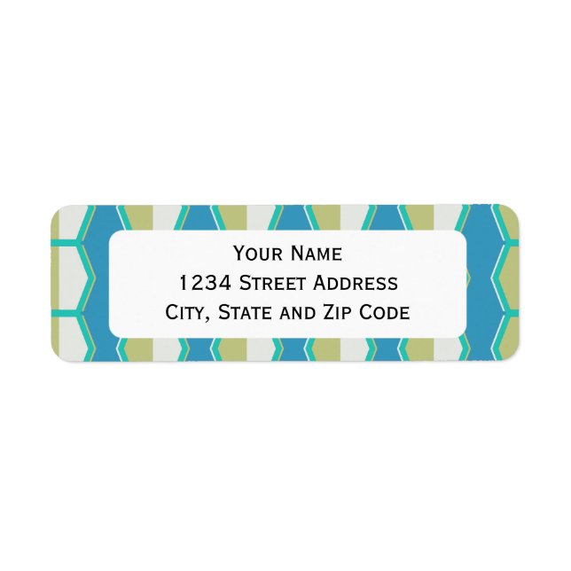 Blue Green Hexagon Retro 70's Pattern Label (Front)