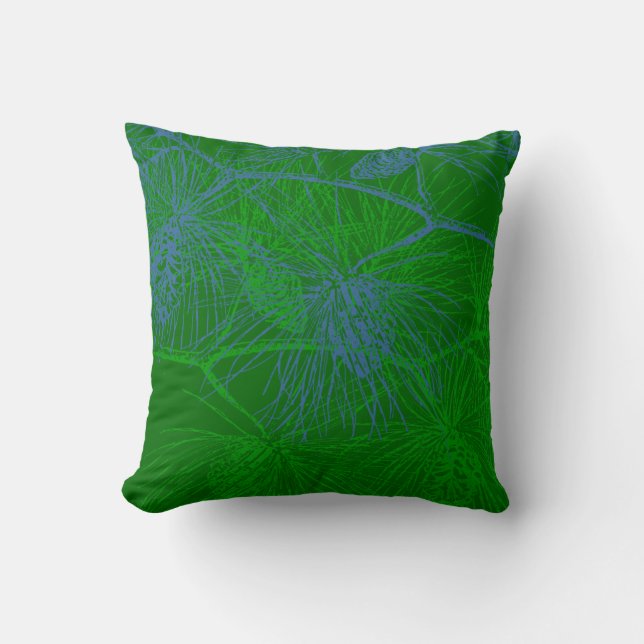 Blue Green Holiday Pine Throw Pillow (Front)