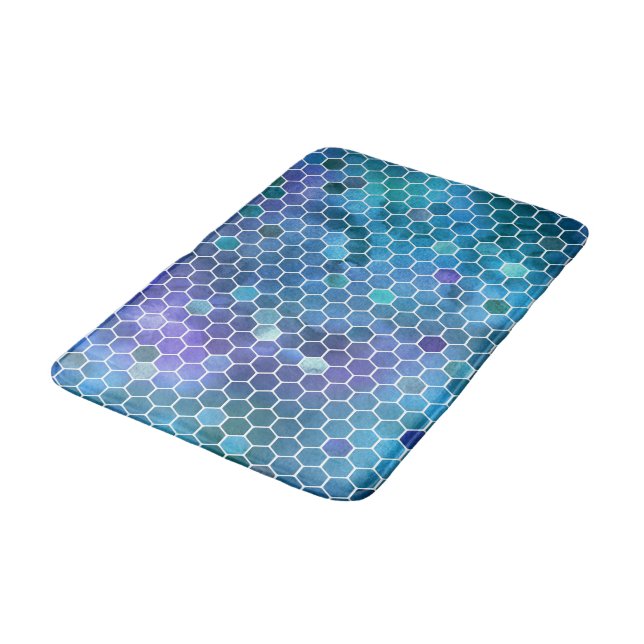 Blue Green Honeycomb Pattern Bath Mat (Angled)