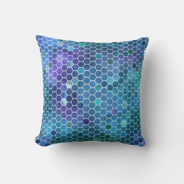 Blue Green Honeycomb Pattern Throw Pillow (Front)