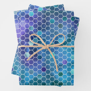 Blue Green Honeycomb Pattern Wrapping Paper Sheets