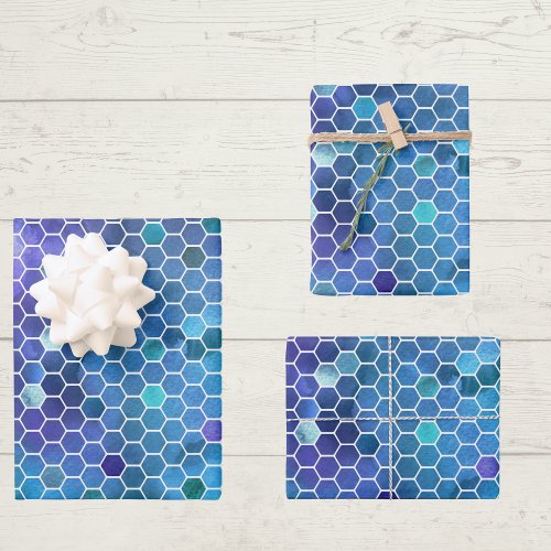 Blue Green Honeycomb Pattern Wrapping Paper Sheets