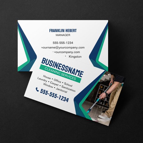 Blue Green House Cleaning Office Cleaning Maid Business Card