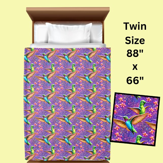 Blue Green Humming Birds on Purple Duvet Cover (Creator Uploaded)