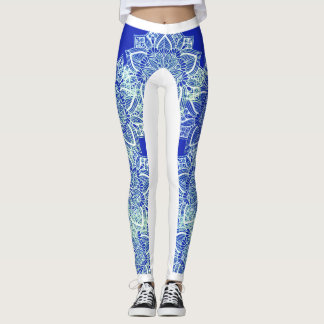 Blue Green Ice Mandala Leggings