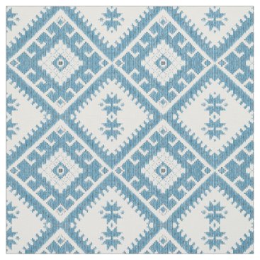 Blue green Ikat diamonds pattern fabric