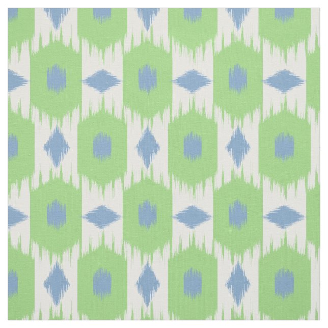 Blue green Ikat diamonds pattern fabric (Swatch)