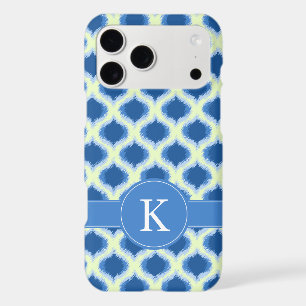 Blue Green Ikat Ogee Pattern Monogram iPhone 17 Pro Max Case