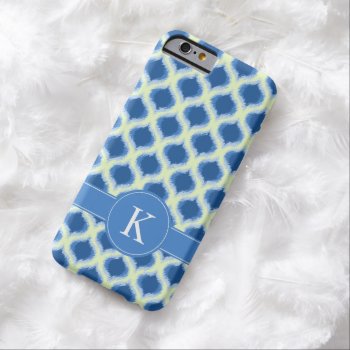 Blue Green Ikat Ogee Pattern Monogram Barely There Iphone 6 Case by heartlockedcases at Zazzle