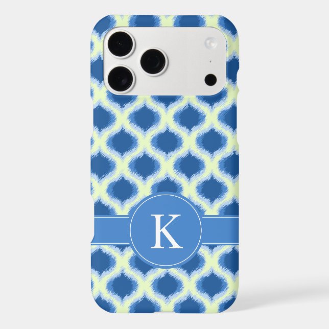 Blue Green Ikat Ogee Pattern Monogram Iphone Case (Back)