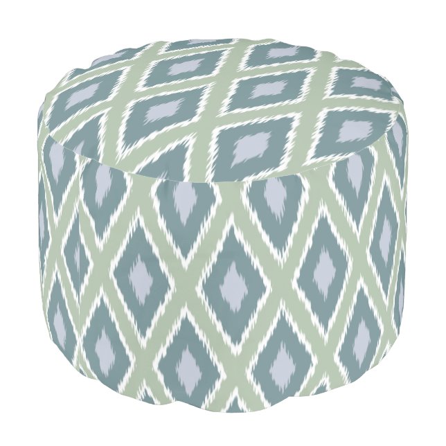Blue Green Ikat Pattern Pouf (Angled Back)