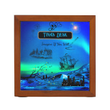 "Blue Green Imagine If" Desk Organizer