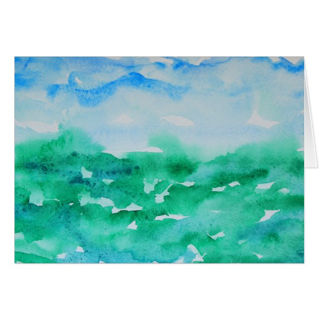 Blue Green Impressionist Landscape Watercolor Cards (Front Horizontal)