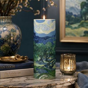 Blue Green Impressionist Olive Grove Pillar Candle