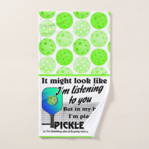 Blue Green In My Head I'm Playing Pickleball Court Hand Towel