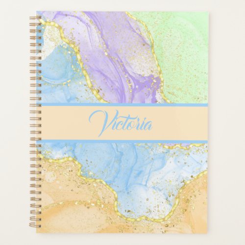 Blue Green Ink Marble With Gold Color Veins Planner