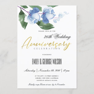 BLUE GREEN INK WASH WATERCOLOR FLORAL ANNIVERSARY INVITATION
