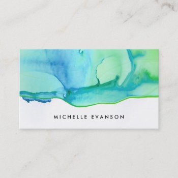 Blue Green Ink Watercolor Creative Director Business Card by whimsydesigns at Zazzle