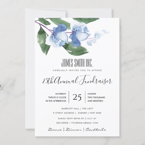 BLUE GREEN INK WATERCOLOR FLORAL CORPORATE EVENT INVITATION