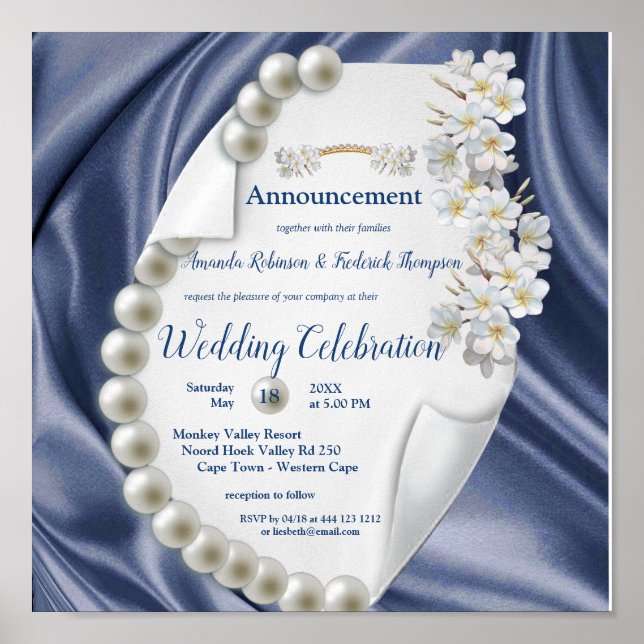Blue,Green,Ivory,Gold Silk & Pearl,Wedding Poster (Front)