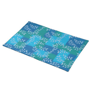 Blue Green Ivy Leaf Watercolor Cloth Placemat