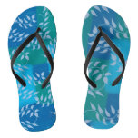 Blue Green Ivy Leaf Watercolor Flip Flops