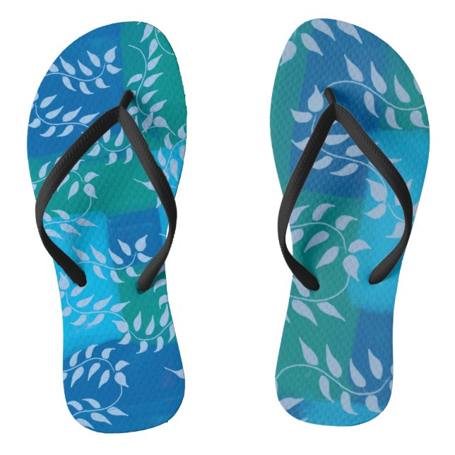 Blue Green Ivy Leaf Watercolor Flip Flops (Footbed)