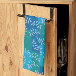 Blue Green Ivy Leaf Watercolor Kitchen Towel