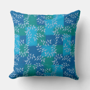 Blue Green Ivy Leaf Watercolor Throw Pillow