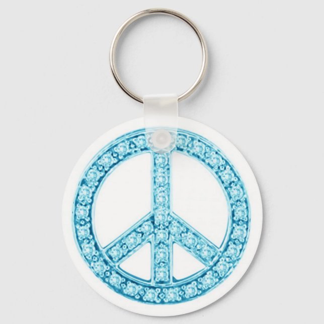 Blue Green Jewels Peace Sign Keychain (Front)