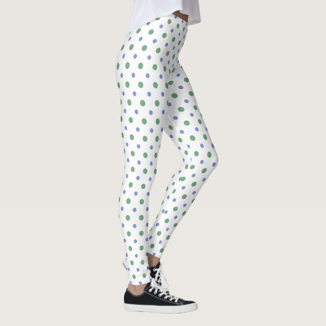 Blue, Green Jumbo Polka Dots on White to Customize Leggings (Right)