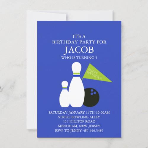 Blue  Green Kids Bowling Party Birthday Invite
