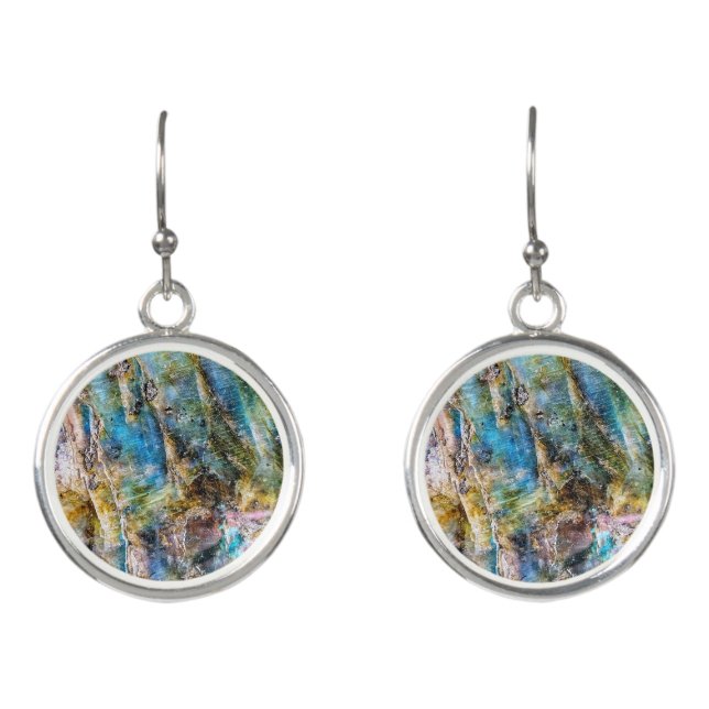 Blue Green Labradorite Gemstone Earrings (Front)