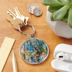 Blue Green Labradorite Gemstone Keychain