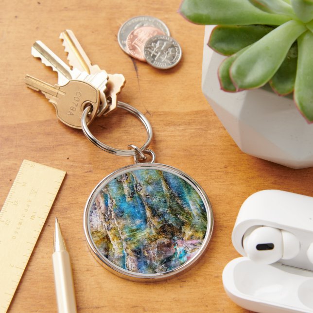 Blue Green Labradorite Gemstone Keychain (Desk)