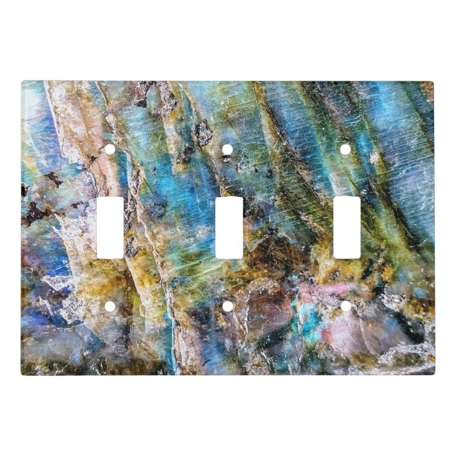 Blue Green Labradorite Gemstone Light Switch Cover (Front)
