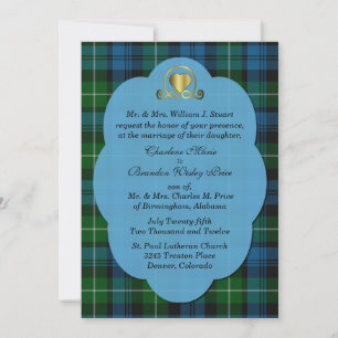 Blue & Green Lamont Tartan Plaid Custom Wedding Invitation