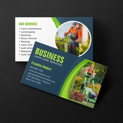 Blue  Green Lawn Care Landscaping Mowing Business Card